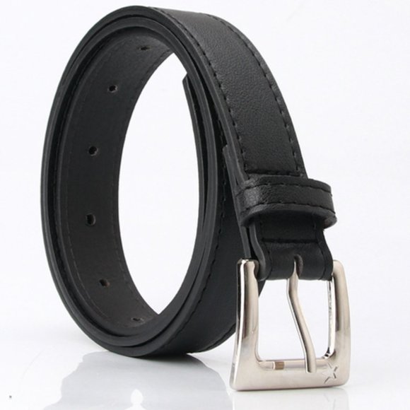 Vegan Leather Black Casual Square Buckle Belt - Picture 1 of 11